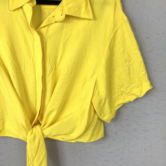Rosie Assoulin Shirt Womens Medium Yellow Tie Front Short Sleeve 100% Viscose NY - Picture 12 of 16